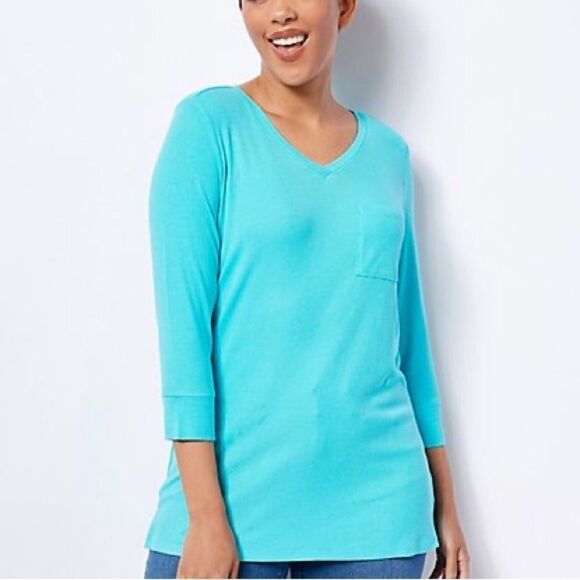 Belle by Kim Gravel Ribbed 3/4-Sleeve V-Neck Top - Picture 1 of 8